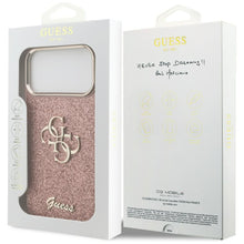 Заредете изображение във визуализатора на галерията – GUESS case for IPHONE 17 Pro Max GUHCP17XHG4SGCP (Fixed Glitter Big 4G Metal Frame) pink
