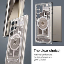 Заредете изображение във визуализатора на галерията – Spigen Ultra Hybrid OneTap Ring Case with MagSafe for Samsung Galaxy S24 Ultra - Transparent (Zero One Pattern)
