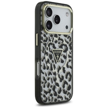 Заредете изображение във визуализатора на галерията – GUESS case for IPHONE 17 Pro compatible with MagSafe GUHMP17LHLEGTGLK (PC TPU W/ Leopard Glitter) black
