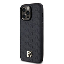 Заредете изображение във визуализатора на галерията – Original Case DKNY hardcase Leather Pattern Metal Logo MagSafe DKHMP14LPSHRPSK for Iphone 14 Pro black
