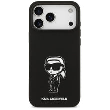Заредете изображение във визуализатора на галерията – KARL LAGERFELD case for IPHONE 17 Pro Max compatible with MagSafe KLHMP17XSKIGROK (Silicone W/ KL Sketch &amp; Logo) black
