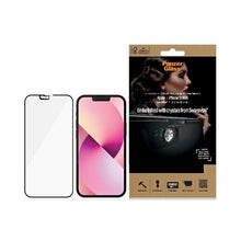 Заредете изображение във визуализатора на галерията – PanzerGlass E2E Microfracture antibacterial glass with camera cover with Swarovsky crystal for iPhone 13 mini - with black frame
