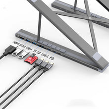 Заредете изображение във визуализатора на галерията – 7in1 laptop stand Choetech HUB-M48 PD USB-C SD TF USB-A HDMI 100W + USB-C cable - gray
