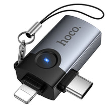 Заредете изображение във визуализатора на галерията – Adapter OTG 2in1 Lightning / USB C to USB A Hoco UA46E Victory gray
