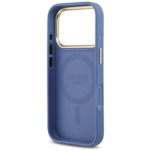 Заредете изображение във визуализатора на галерията – GUESS case for IPHONE 17 Pro compatible with MagSafe GUHMP17LP4GRMDEB (PU W/ 4G Strass Logo) blue
