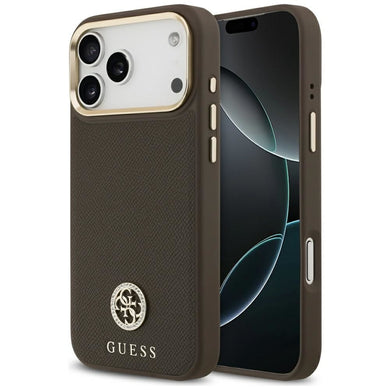 GUESS case for IPHONE 17 Pro Max compatible with MagSafe GUHMP17XPGCRMDEW (PU W/ Grained Strass Logo) brown