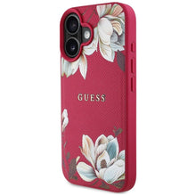 Заредете изображение във визуализатора на галерията – GUESS case for IPHONE 16 compatible with MagSafe GUHMP16SPGNMPLMF (PU Grained Flowers Classic Logo) fuschia
