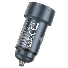 Заредете изображение във визуализатора на галерията – HOCO car charger USB A + Type C PD QC3.0 3A 30W Z57A metal gray
