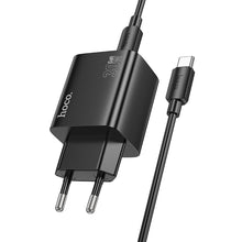 Заредете изображение във визуализатора на галерията – HOCO wall charger USB A + Type C + cable Type C to Lightning PD QC3.0 3A 20W N52 black
