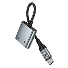 Заредете изображение във визуализатора на галерията – Adapter AUX USB C to 2x USB C max 10W Hoco UPA34A UPA34A gray
