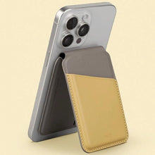 Заредете изображение във визуализатора на галерията – Uniq Lyden DS magnetic RFID wallet with phone stand - yellow-gray
