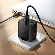 Заредете изображение във визуализатора на галерията – Phone charger Hoco 2x USB C + USB A QC3.0 PD 3A 65W N75 black
