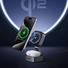 Заредете изображение във визуализатора на галерията – Ugreen W702 3in1 inductive charger with MagSafe / Qi2 and USB-C port for phone / headphones - black
