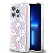 Заредете изображение във визуализатора на галерията – DKNY case for IPHONE 15 Pro DKHCP15LLCPEPP (DKNY HC Liquid Glitters W/Checkered Pattern) pink

