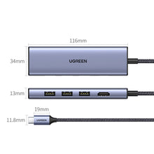 Заредете изображение във визуализатора на галерията – HUB Ugreen CM511 20956A 6in1 USB-C - HDMI / 3x USB-A 3.0 / SD/TF card reader - gray
