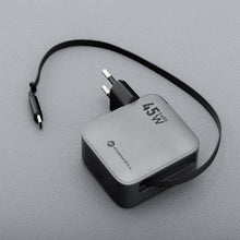 Заредете изображение във визуализатора на галерията – FORCELL F-ENERGY GaN III VT-R5 travel charger with retractable cable Type C and Type C charging port PD QC4.0 3A 45W gray
