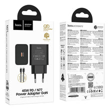 Заредете изображение във визуализатора на галерията – Phone charger Hoco USB C QC PD 45W + cable USB C to USB C N77 black

