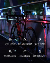Заредете изображение във визуализатора на галерията – Rockbros Q3 rear bicycle lamp with intelligent stop system - black
