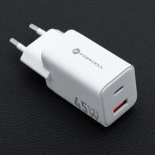 Заредете изображение във визуализатора на галерията – FORCELL F-ENERGY Mini GaN III VT-36 travel charger with 1 x Type C + 1x USB A sockets, PD QC4.0 45W white
