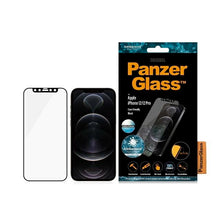 Заредете изображение във визуализатора на галерията – PanzerGlass E2E Microfracture Antibacterial Glass with Glare Filter for iPhone 12 / 12 Pro - with Black Frame
