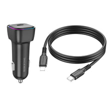 Заредете изображение във визуализатора на галерията – Borofone Car charger BZ28 Trophie - Type C - PD 30W 3A with Type C to Lightning cable black
