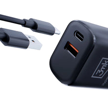 Заредете изображение във визуализатора на галерията – 3mk Hyper Charger 20W USB-C USB-A wall charger - black
