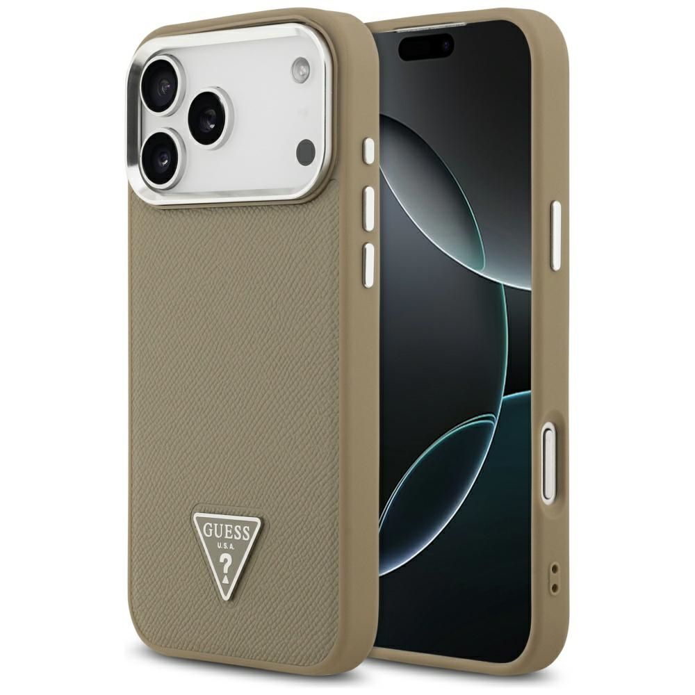 GUESS case for IPHONE 17 Pro compatible with MagSafe GUHMP17LPGTSPSW (Grained PU Triangle Logo) brown
