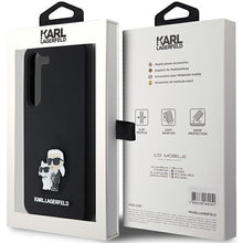 Заредете изображение във визуализатора на галерията – Original Pouch KARL LAGERFELD  hardcase Silicone Karl&amp;Choupette Metal Pin KLHCS24SSMHKCNPK for Samsung Galaxy S24 black
