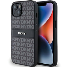 Заредете изображение във визуализатора на галерията – Original Case DKNY hardcase Leather Mono Stripe &amp; Metal Logo DKHCP14SPRTHSLK for Iphone 14/15/13 black
