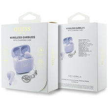 Заредете изображение във визуализатора на галерията – Wireless earphones TWS Guess Effect Printed Classic Logo &amp; Charm lavender

