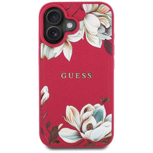 Заредете изображение във визуализатора на галерията – GUESS case for IPHONE 16 compatible with MagSafe GUHMP16SPGNMPLMF (PU Grained Flowers Classic Logo) fuschia
