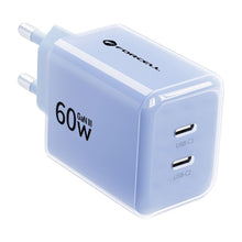 Заредете изображение във визуализатора на галерията – Phone charger Forcell F-Energy GaN III Crystal Color 2x USB C AVS SSFC3.0 60W + silicone cable USB C to USB C VT-60 blue
