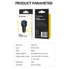 Заредете изображение във визуализатора на галерията – Wozinsky WDCCAC USB-C USB-A 36W car charger - black

