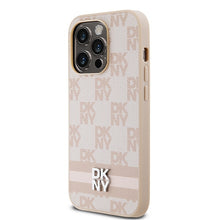 Заредете изображение във визуализатора на галерията – Original Case DKNY hardcase Leather Checkered Mono Pattern &amp; Printed Stripes DKHCP14LPCPTSSP for Iphone 14 Pro pink

