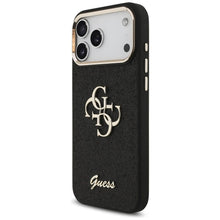 Заредете изображение във визуализатора на галерията – GUESS case for IPHONE 17 Pro Max GUHCP17XHG4SGCK (Fixed Glitter Big 4G Metal Frame) black
