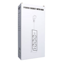 Заредете изображение във визуализатора на галерията – Power strip with 3 sockets max 3680W, 1xUSB A, 2x type C 25W ports with 1,5m power cable E59 white
