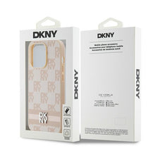 Заредете изображение във визуализатора на галерията – Original Case DKNY hardcase Leather Checkered Mono Pattern &amp; Printed Stripes DKHCP14LPCPTSSP for Iphone 14 Pro pink
