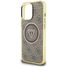 Заредете изображение във визуализатора на галерията – GUESS case for IPHONE 16 Pro Max compatible with MagSafe GUHMP16XHG4PRTGW (IML Metal Glitter 4G Circle Triangle) brown
