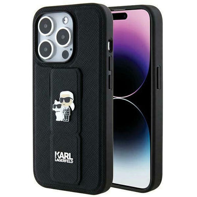 Оригинален гръб KARL LAGERFELD за IPHONE 14 Pro Max KLHCP14XGSAKCPK (Gripstand Saffiano KC PIN) черен