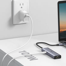 Заредете изображение във визуализатора на галерията – Ugreen CM512 90568 USB-C adapter - 2x USB-A 3.0 / HDMI / RJ45 / SD and TF card reader / USB-C PD 100W - gray
