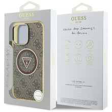 Заредете изображение във визуализатора на галерията – GUESS case for IPHONE 16 Pro Max compatible with MagSafe GUHMP16XHG4PRTGW (IML Metal Glitter 4G Circle Triangle) brown
