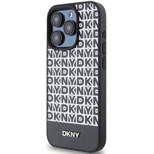 Заредете изображение във визуализатора на галерията – Original Case DKNY hardcase Leather Printed Pattern Metal Logo MagSafe DKHMP15XPSOSPK for Iphone 15 Pro Max black
