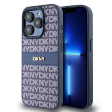 Заредете изображение във визуализатора на галерията – Original Case DKNY hardcase Leather Mono Stripe &amp; Metal Logo DKHCP15LPRTHSLB for Iphone 15 Pro blue
