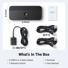 Заредете изображение във визуализатора на галерията – Ugreen CM662 USB 3.0 switch 2-in-4 switch + 2x USB-A cable - black
