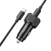 Заредете изображение във визуализатора на галерията – HOCO car charger 2 x Type C QC PD 50W + cable Type C to Type C NZ14B black
