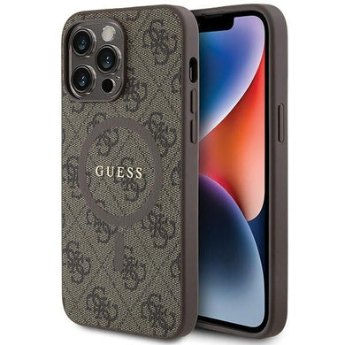 Оригинален гръб GUESS за IPHONE 15 Pro Max compatible with MagSafe GUHMP15XG4GFRW (4G Ring classic logo) кафяв