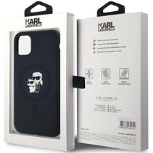 Заредете изображение във визуализатора на галерията – Karl Lagerfeld Silicone Karl&amp;Choupette MagSafe case for iPhone 11 / Xr - black
