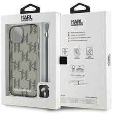Заредете изображение във визуализатора на галерията – Karl Lagerfeld IML Mono KL Pattern &amp; Cord case for iPhone 15 / 14 / 13 - black
