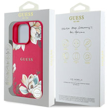 Заредете изображение във визуализатора на галерията – GUESS case for IPHONE 16 Pro Max compatible with MagSafe GUHMP16XPGNMPLMF (PU Grained Flowers Classic Logo) fuschia
