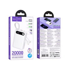Заредете изображение във визуализатора на галерията – Powerbank 10000 mAh QC PD 2A 22,5W with built-in cables USB C + Lightning Hoco J171 Edge white
